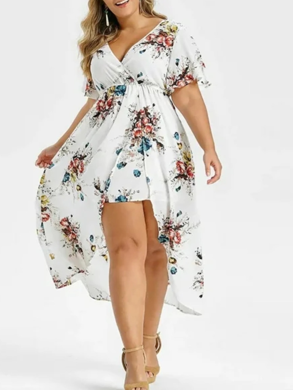 Floral White Wrap Midi Dress Women’s XXL Elegant Summer Lightweight EUC BohoChic